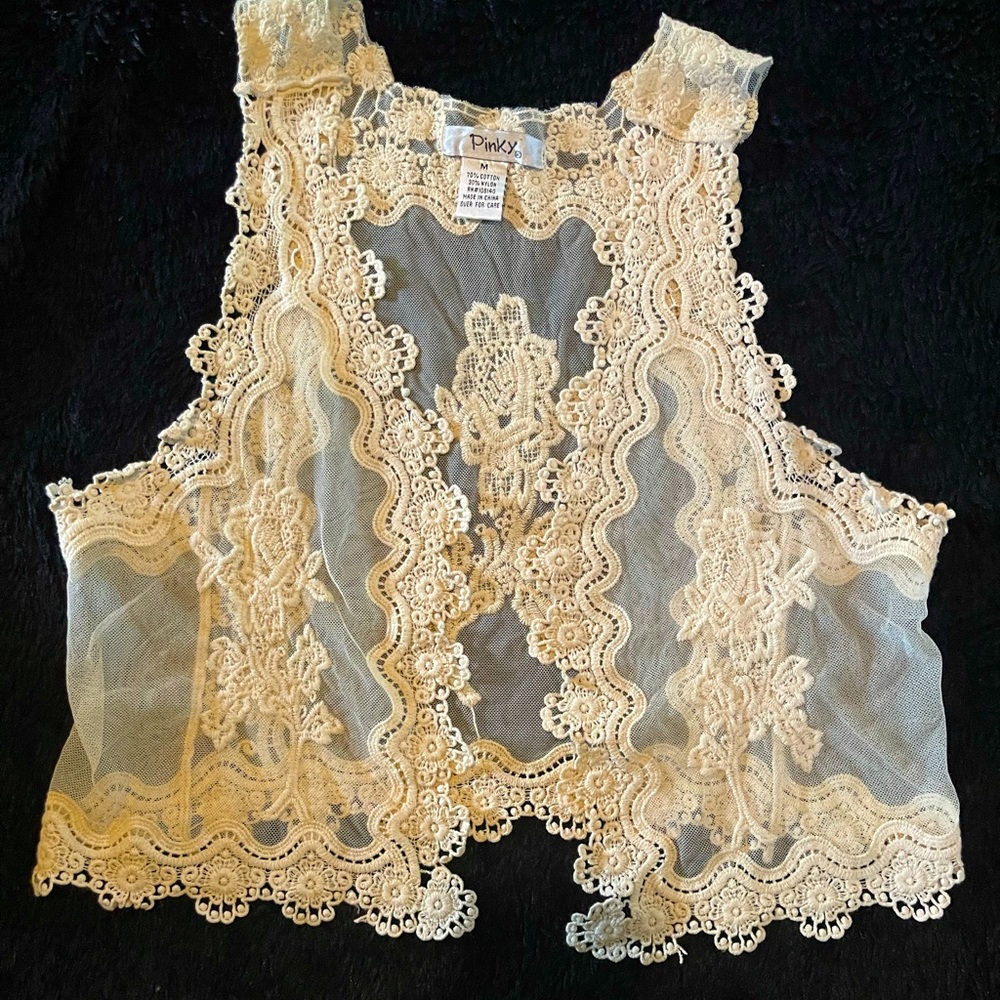 Ladies cream lace sheer vest size medium